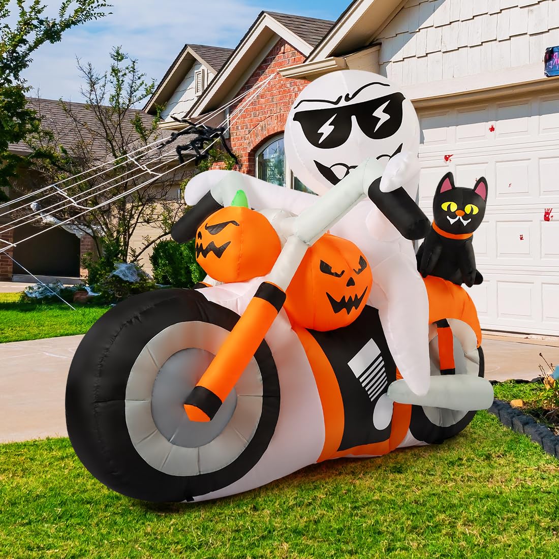 6 FT Halloween Inflatables Ghost Pumpkin Cat Motorcycle with Built-in LEDs X819