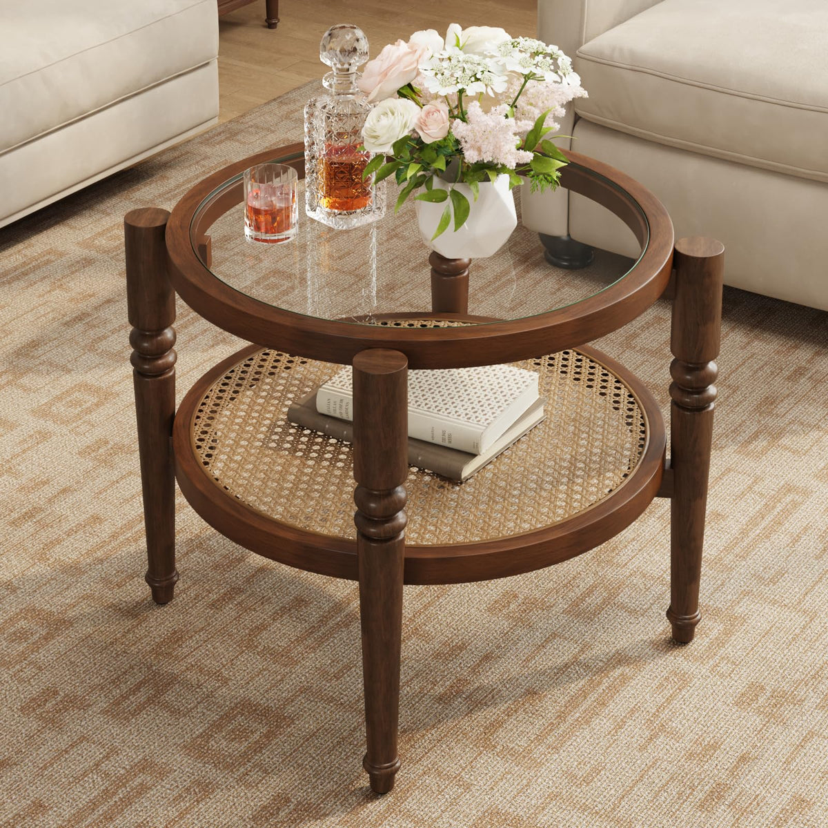 Round 22" Solid Wood Glass Top Coffee Table M97756