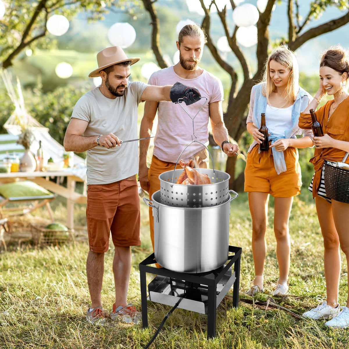 60QT Aluminum Seafood Boil Pot with Basket N62037