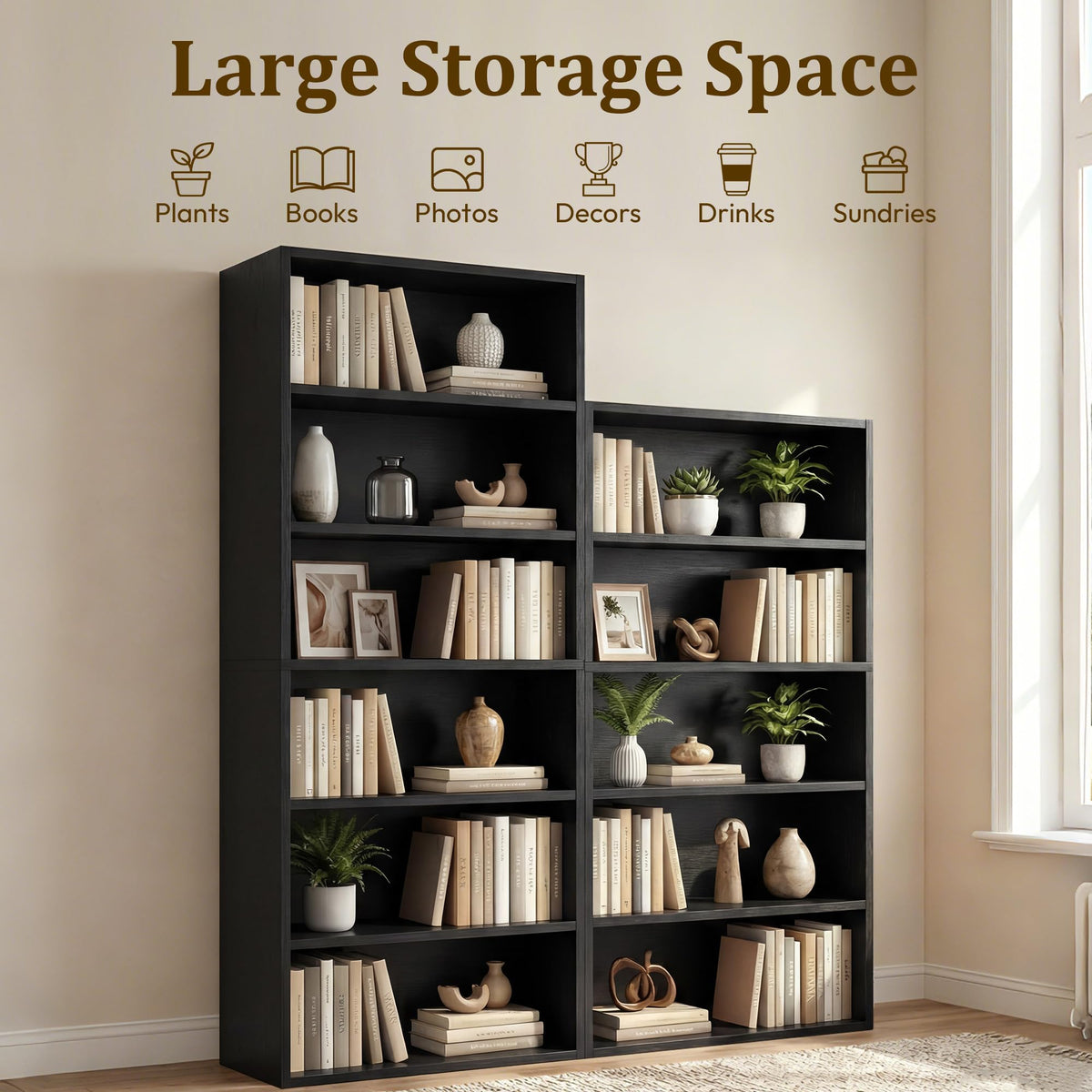 Black 6 Tier Adjustable Bookshelf M8985