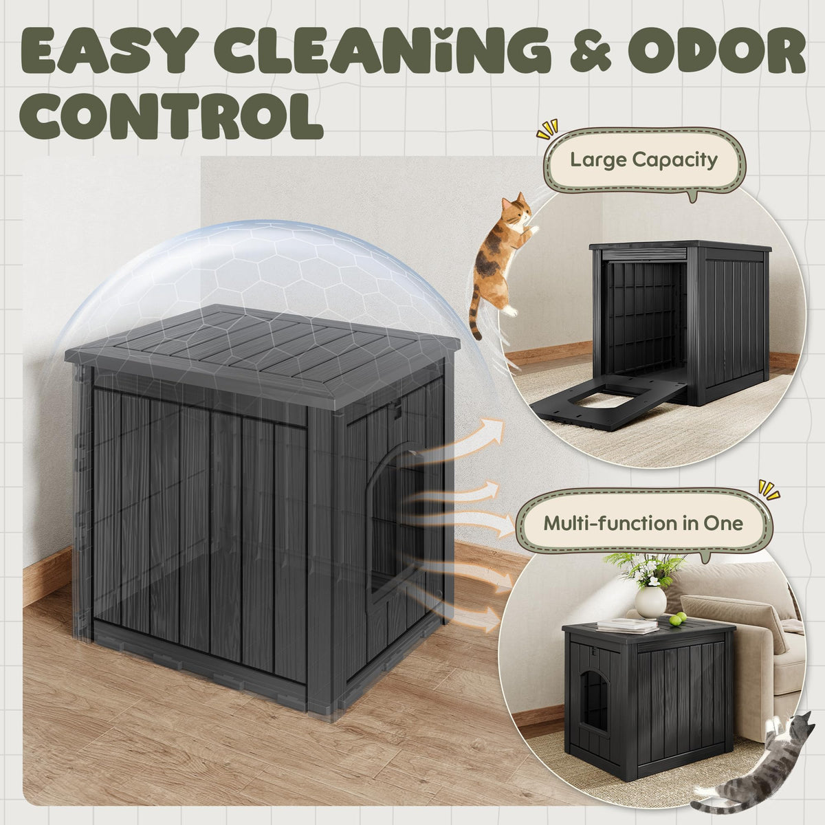 Weatherproof Resin Cat House with Hidden Litter Box M618