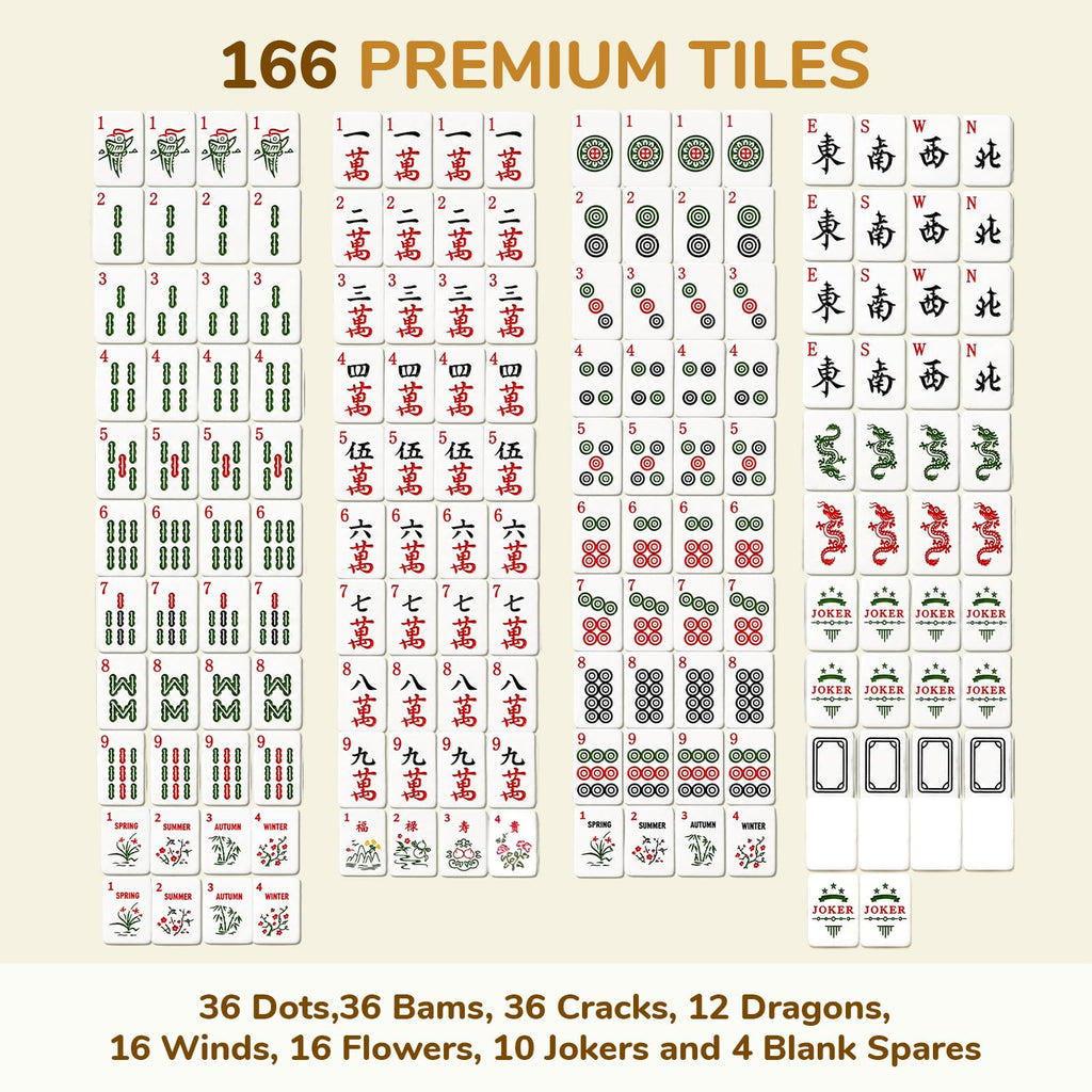 166 Mahjong Tiles 4 Racks 4 Pushers Mahjong Set O7263