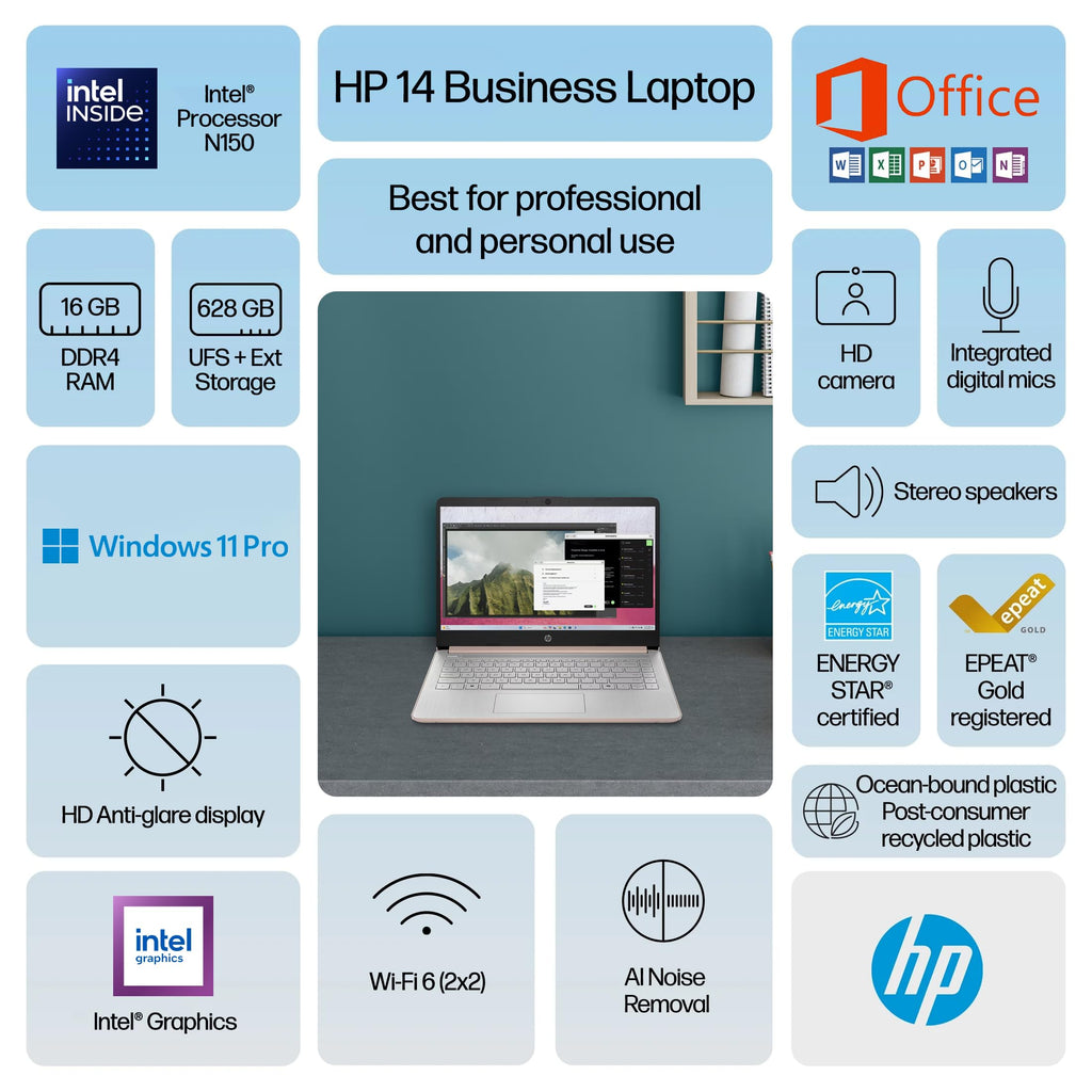 14” Rose Gold Laptop 16GB RAM 628GB Storage B355