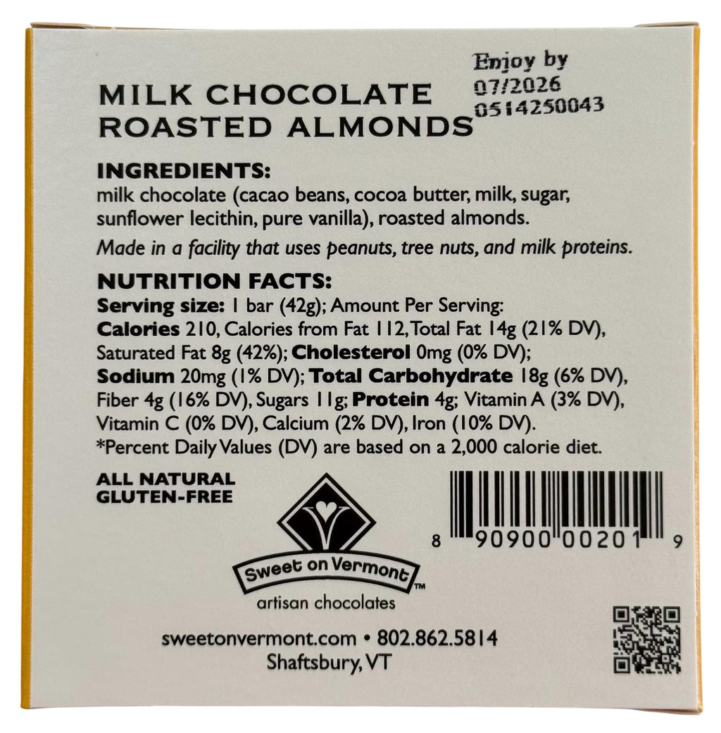 Milk Chocolate Roasted Almonds Bars 9 Pack 1.5 oz N1912