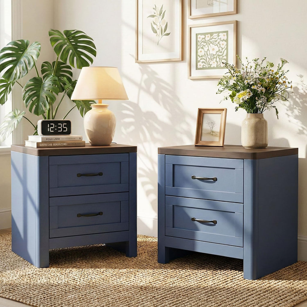 Blue Set of 2 2 Drawer Nightstand U419