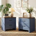 Blue Set of 2 2 Drawer Nightstand U419