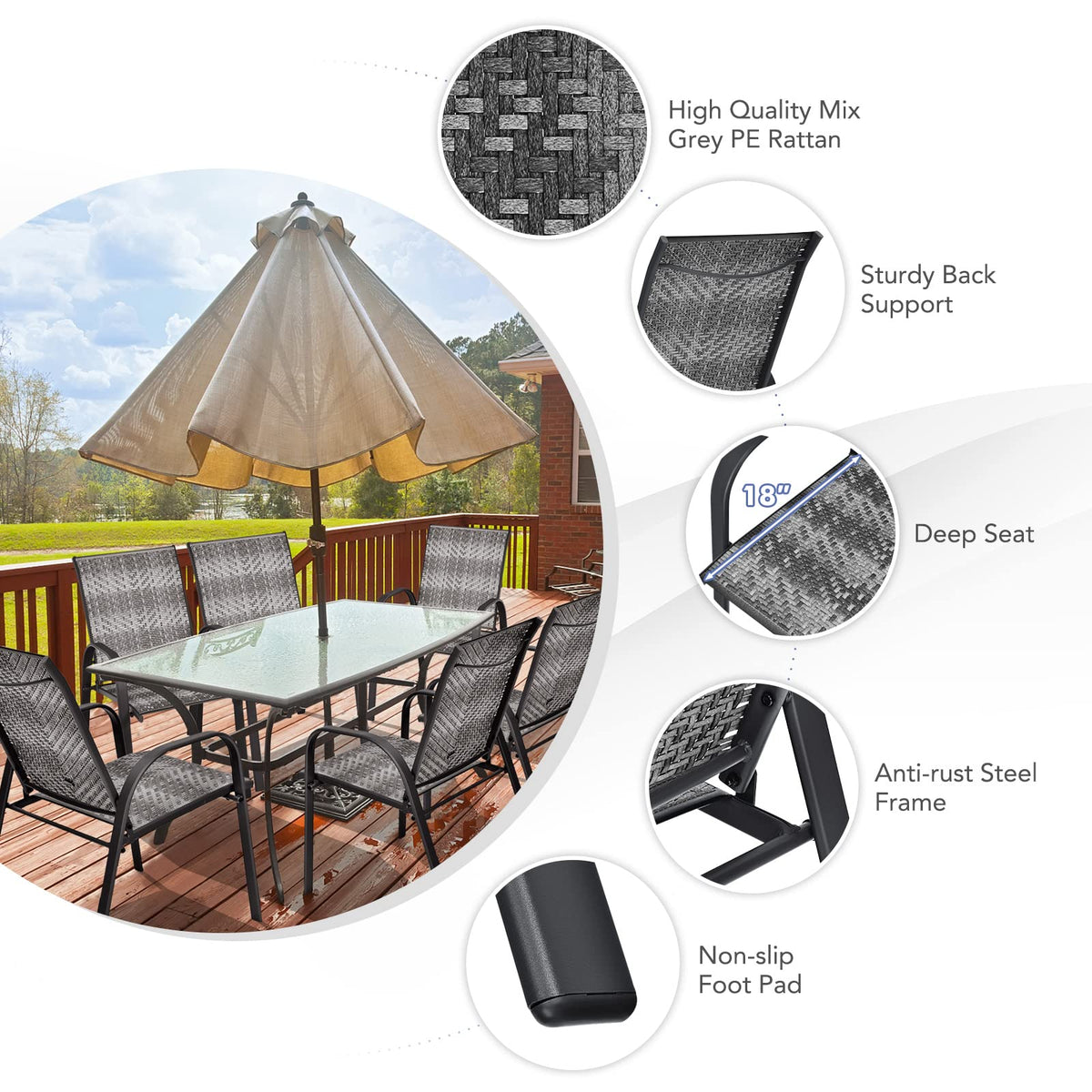 Stackable Wicker PE Rattan Patio Dining Chairs Set of 6 D178