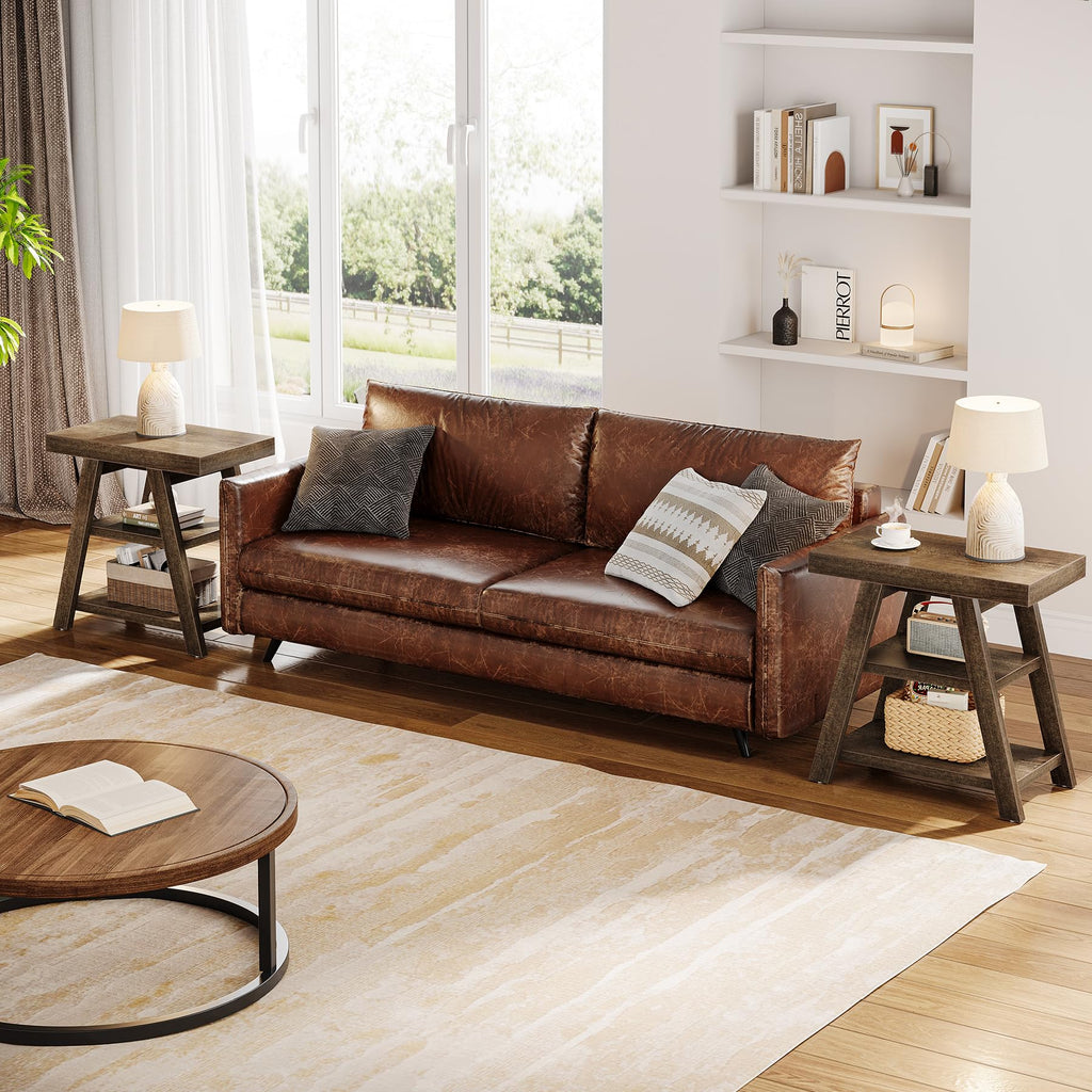3-Tier Wooden Sofa Side Table with Trapezoid Legs B399