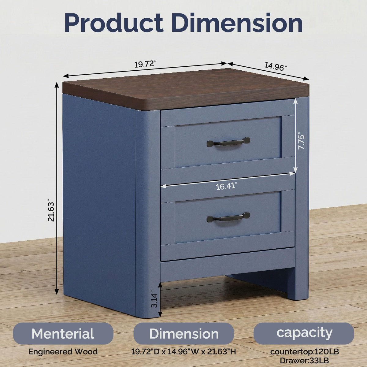 Blue Set of 2 2 Drawer Nightstand U419