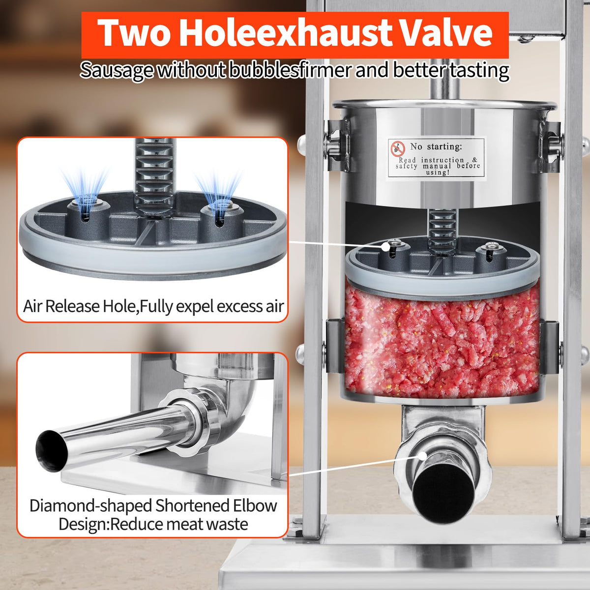 7LBS/3L 304 Stainless Steel Manual Sausage Stuffer with 5 Filling Tubes I408291