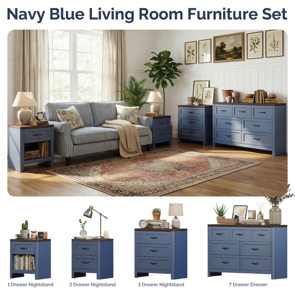 Blue Set of 2 2 Drawer Nightstand U419