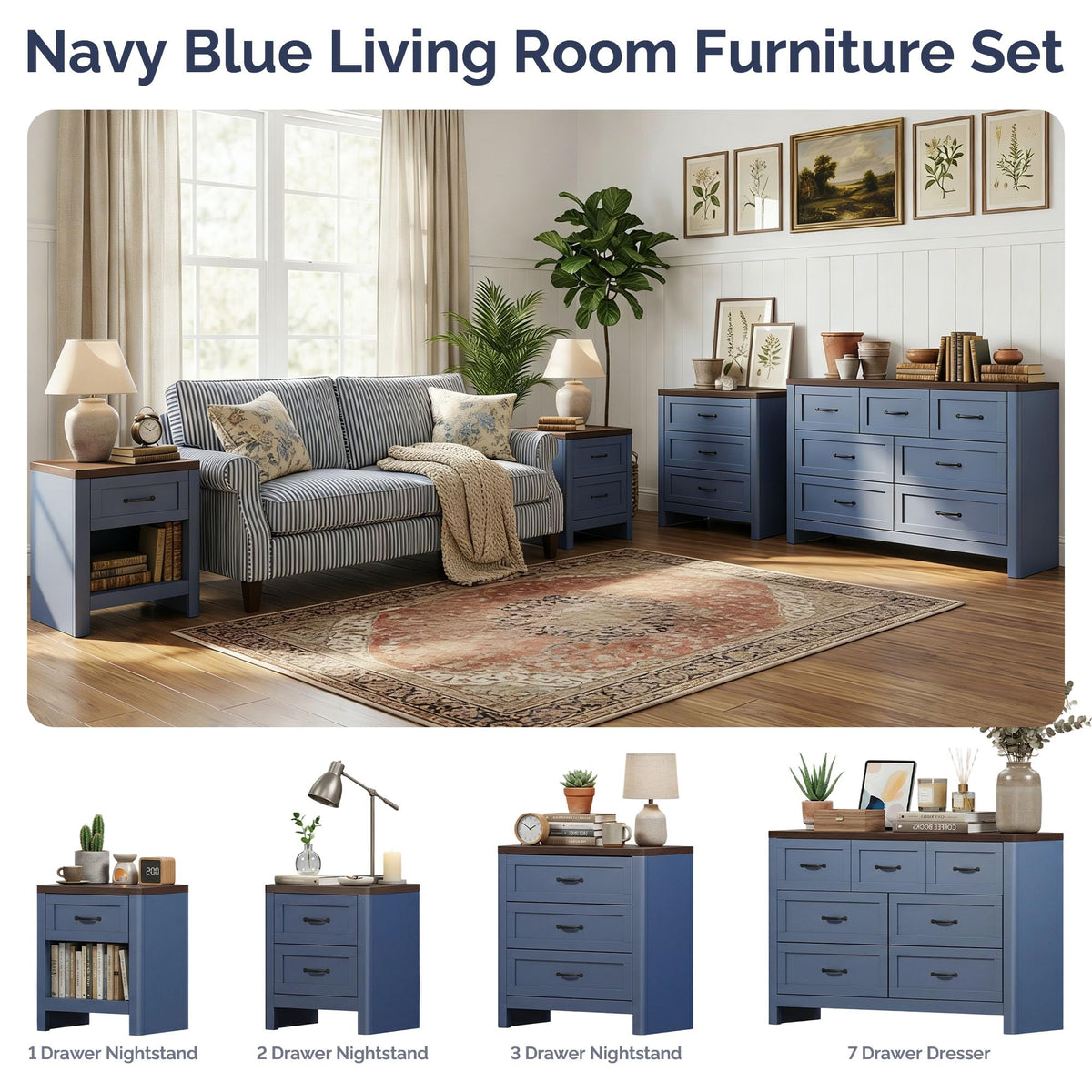 Blue Set of 2 2 Drawer Nightstand U419