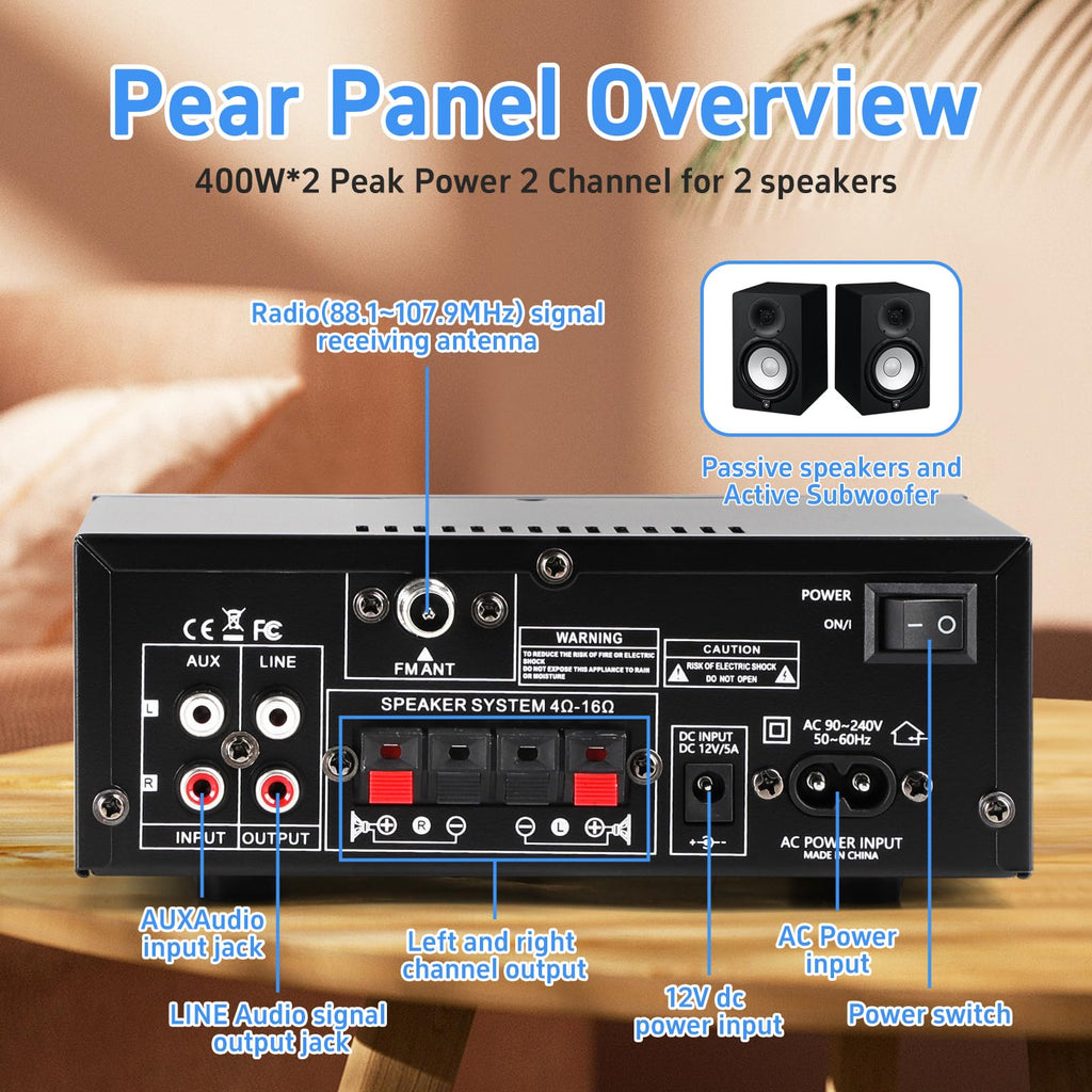 Bluetooth 5.0 2 Channel 400W Stereo Amplifier M10567