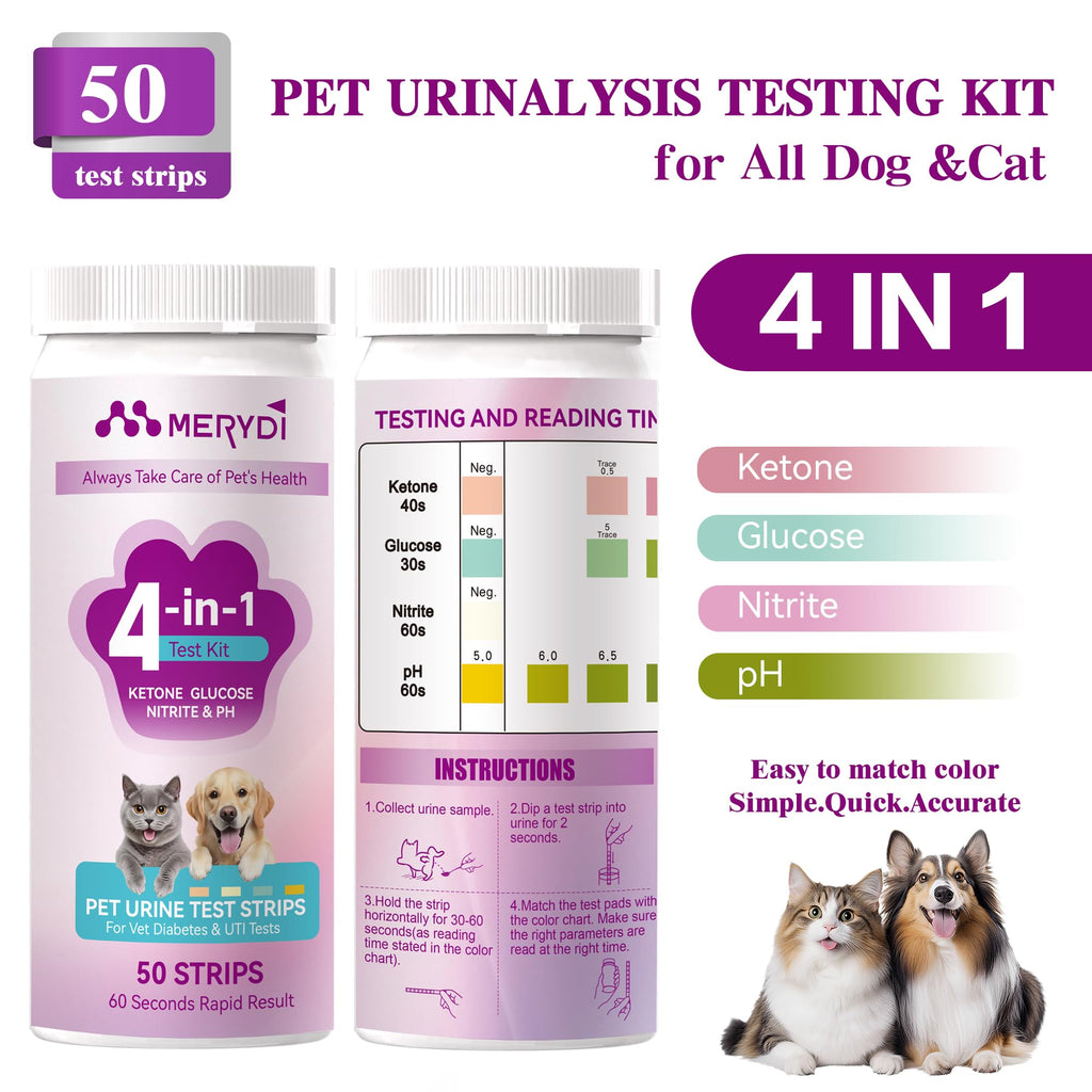 Dog & Cat Urine Test Strips, 4-in-1 Pet Urinalysis Testing Kit K3548