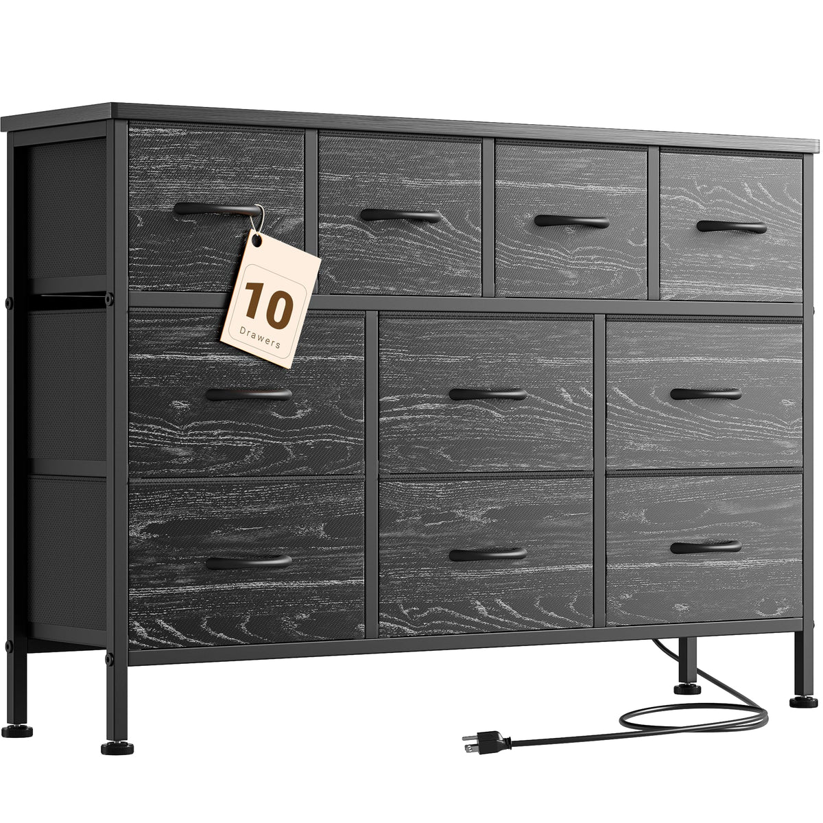 Black 10 Drawer Fabric Dresser Z85237