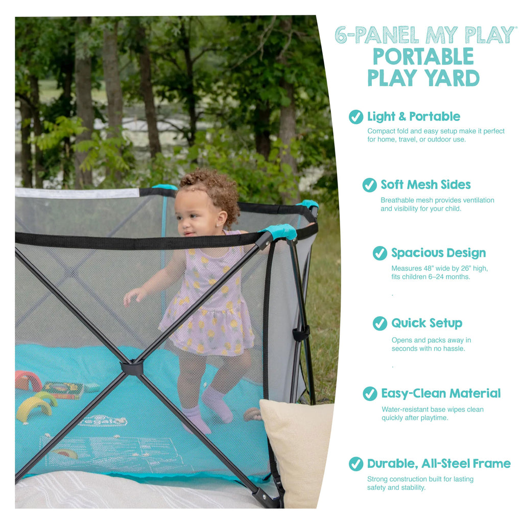 Foldable 6-Panel Baby Playpen with Mesh Sides G34209