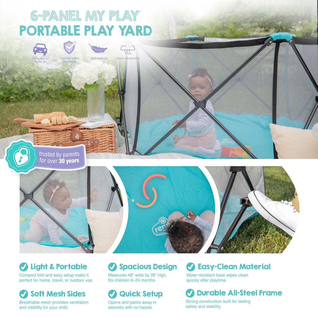 Foldable 6-Panel Baby Playpen with Mesh Sides G34209