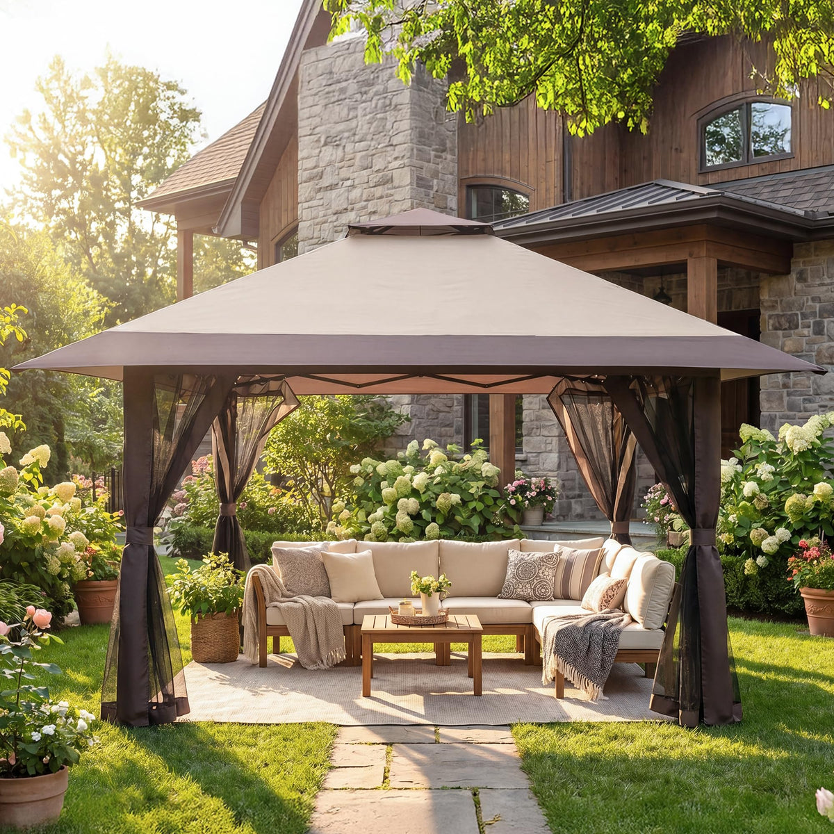 13x13 Pop Up Gazebo with Mosquito Netting Sidewall Y681595