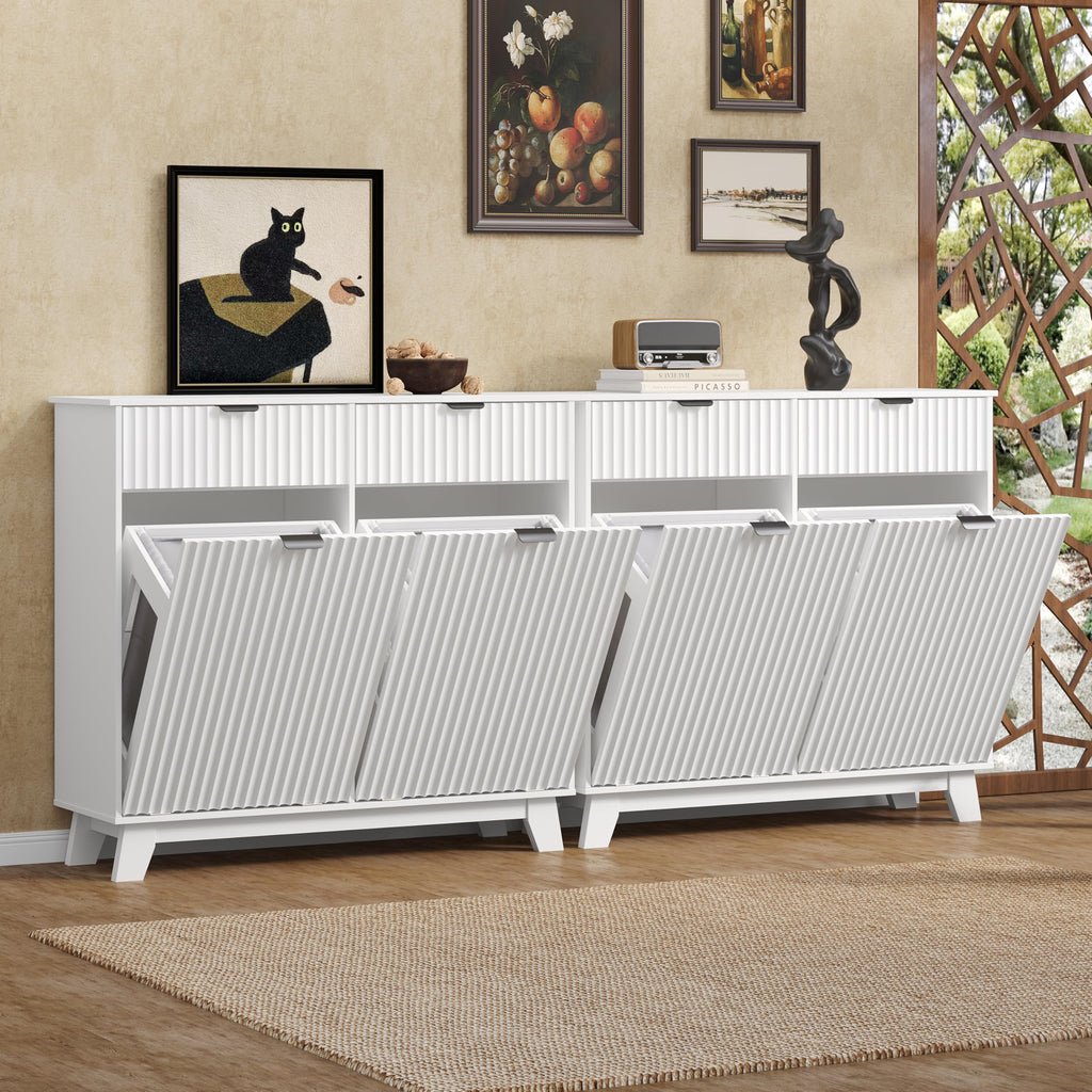 White 20 Gallon Double Tilt Out Laundry Hamper Cabinet with 2 Drawers T92510