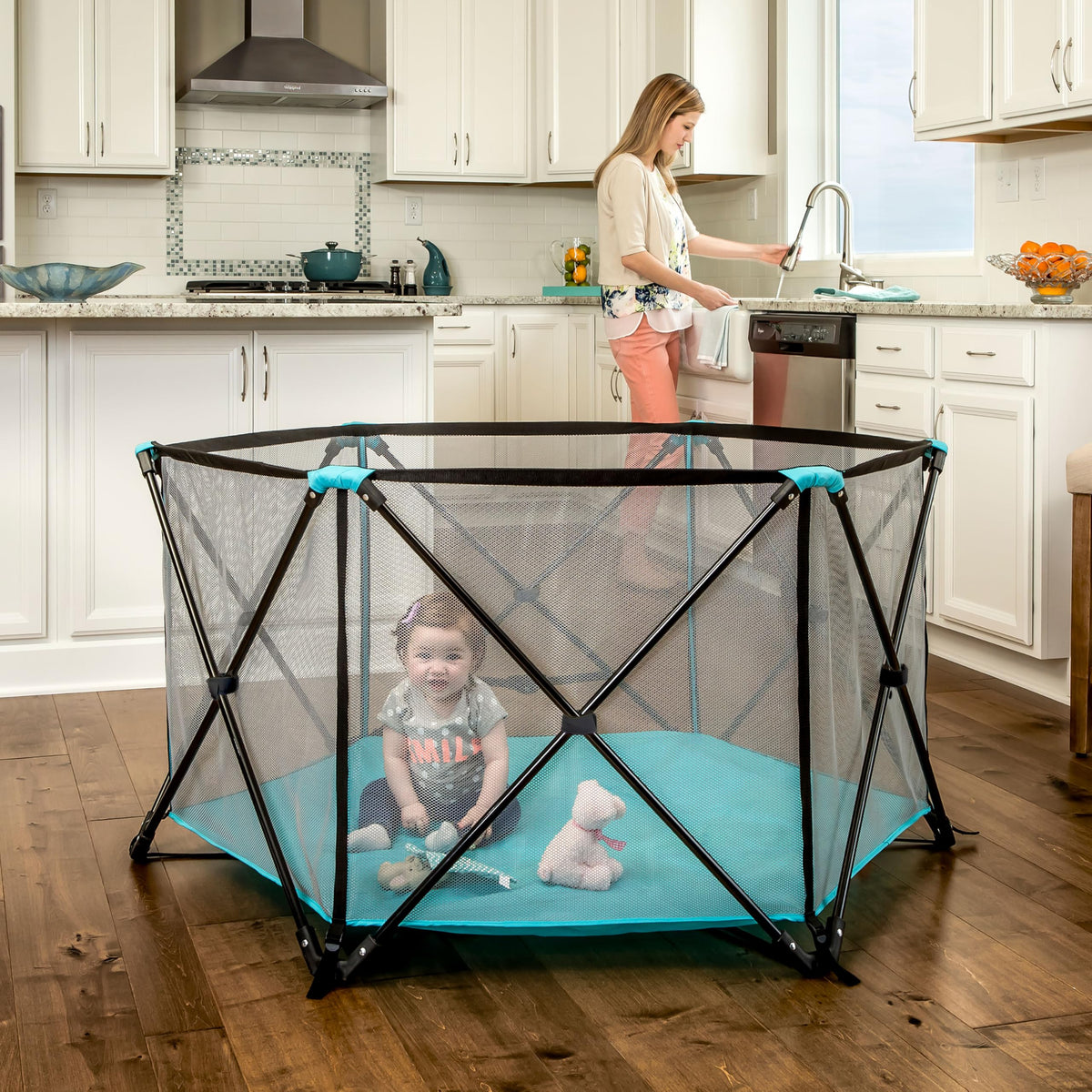 Foldable 6-Panel Baby Playpen with Mesh Sides G34209