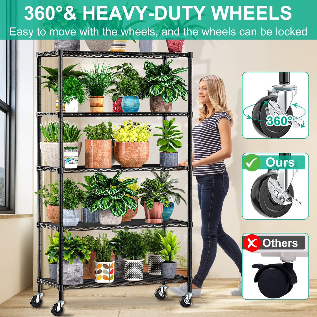 5-Tier Rolling Metal Wire Shelving Unit N6235