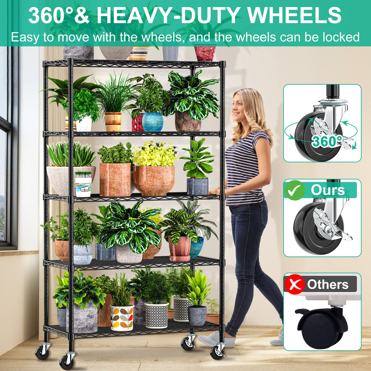 5-Tier Rolling Metal Wire Shelving Unit N6235
