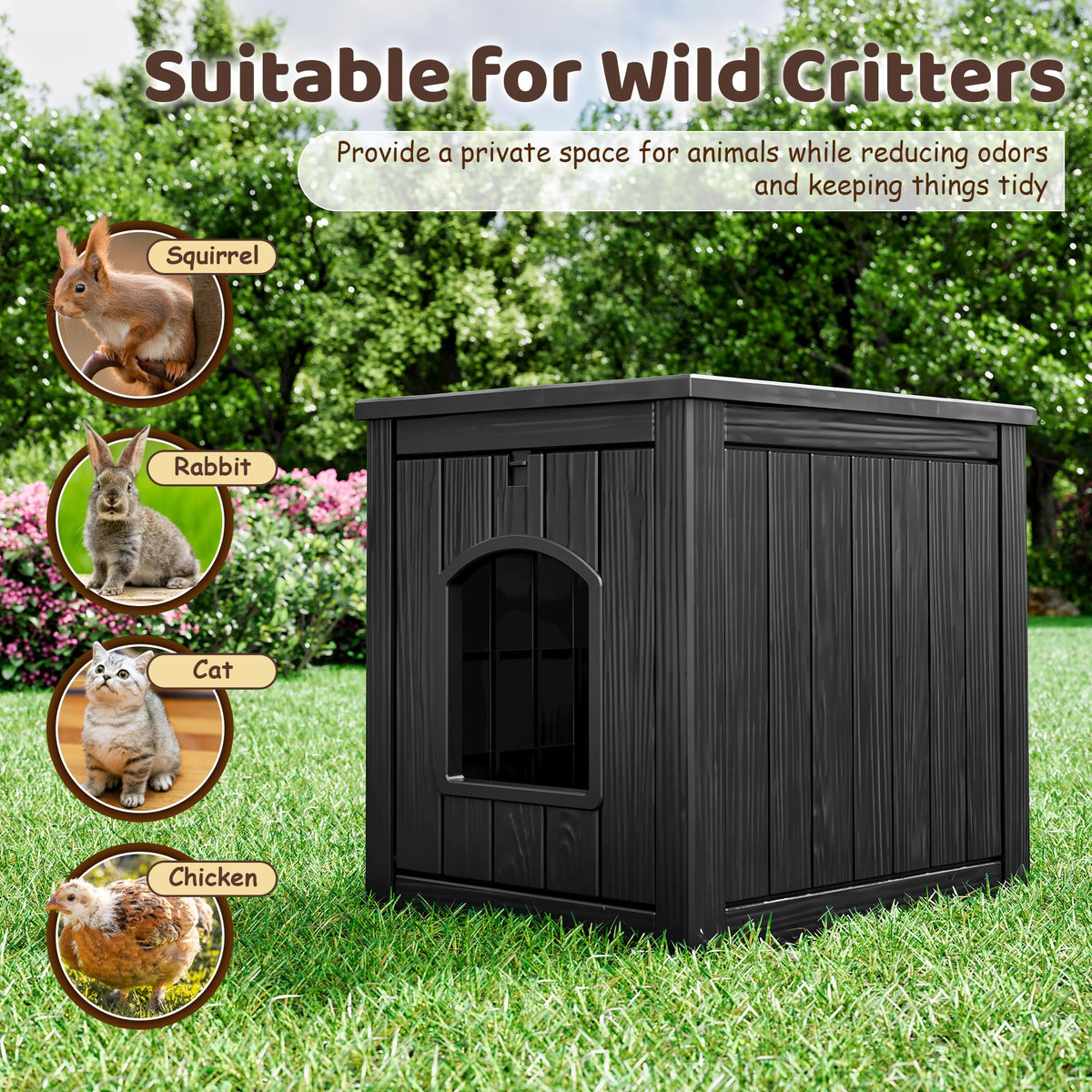 Weatherproof Resin Cat House with Hidden Litter Box M618