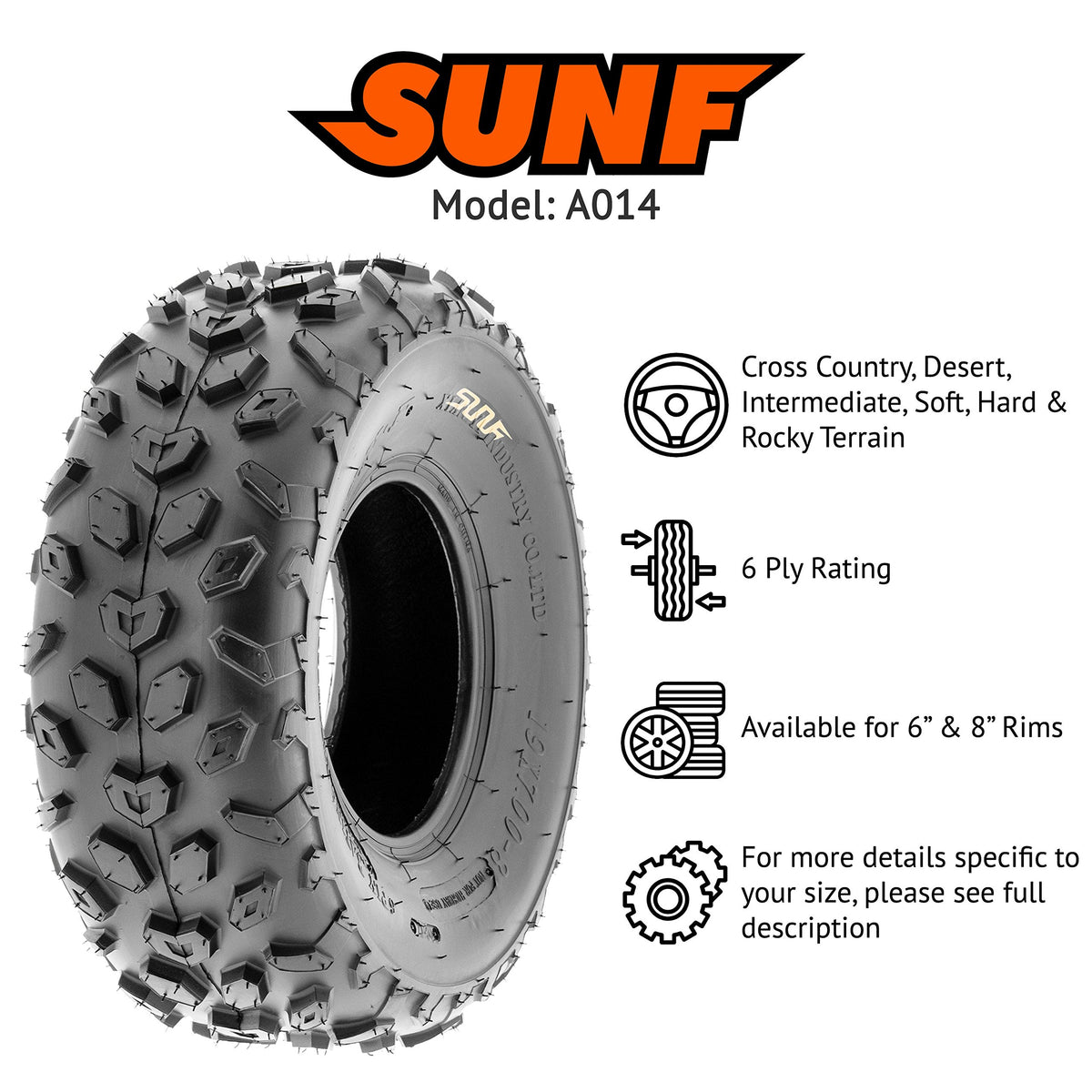 19x7-8 Knobby ATV & Go Kart Tires, Tubeless Pair of 2 E658