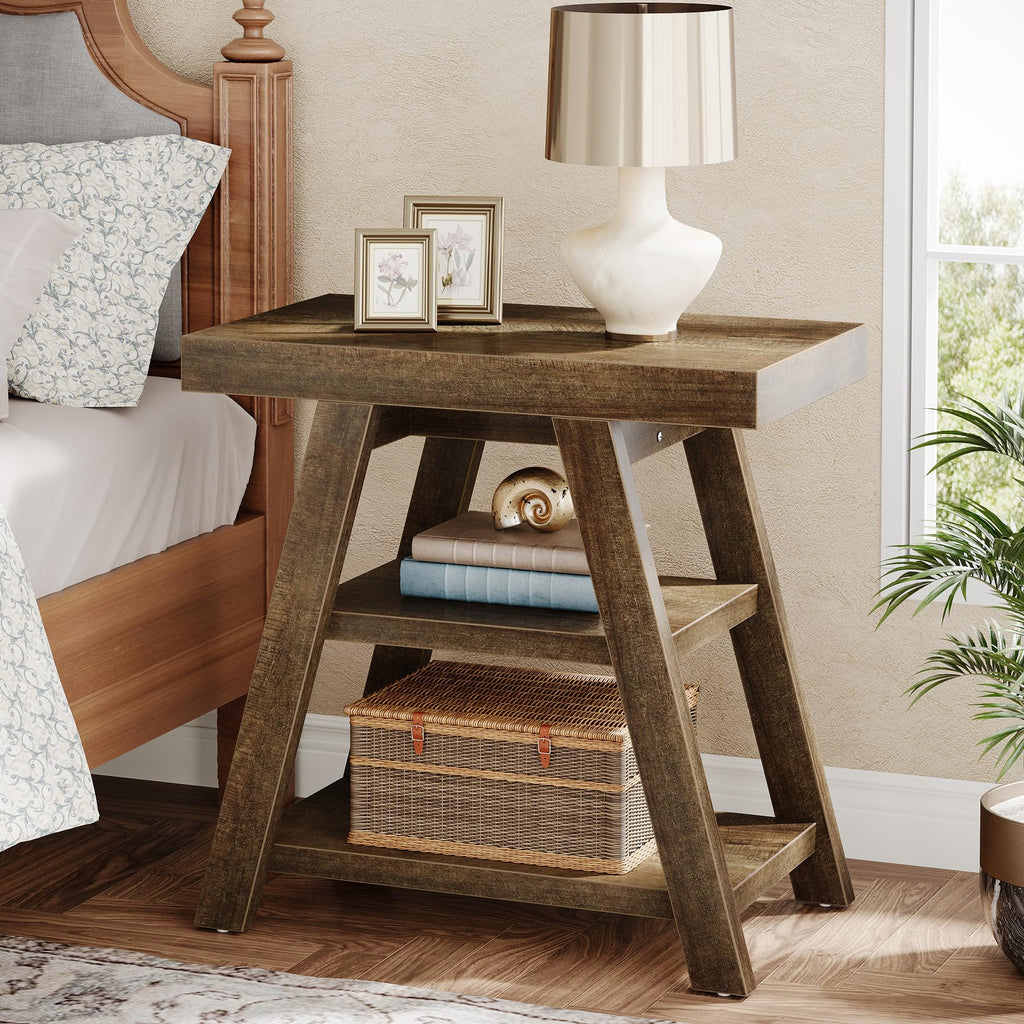 3-Tier Wooden Sofa Side Table with Trapezoid Legs B399