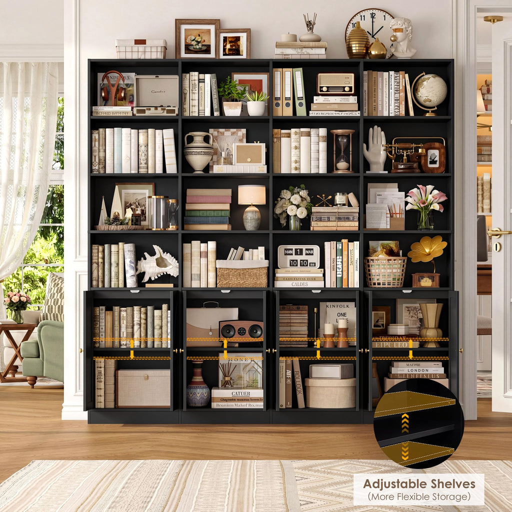 72.8" Black Bookshelf with 8 Doors W6934
