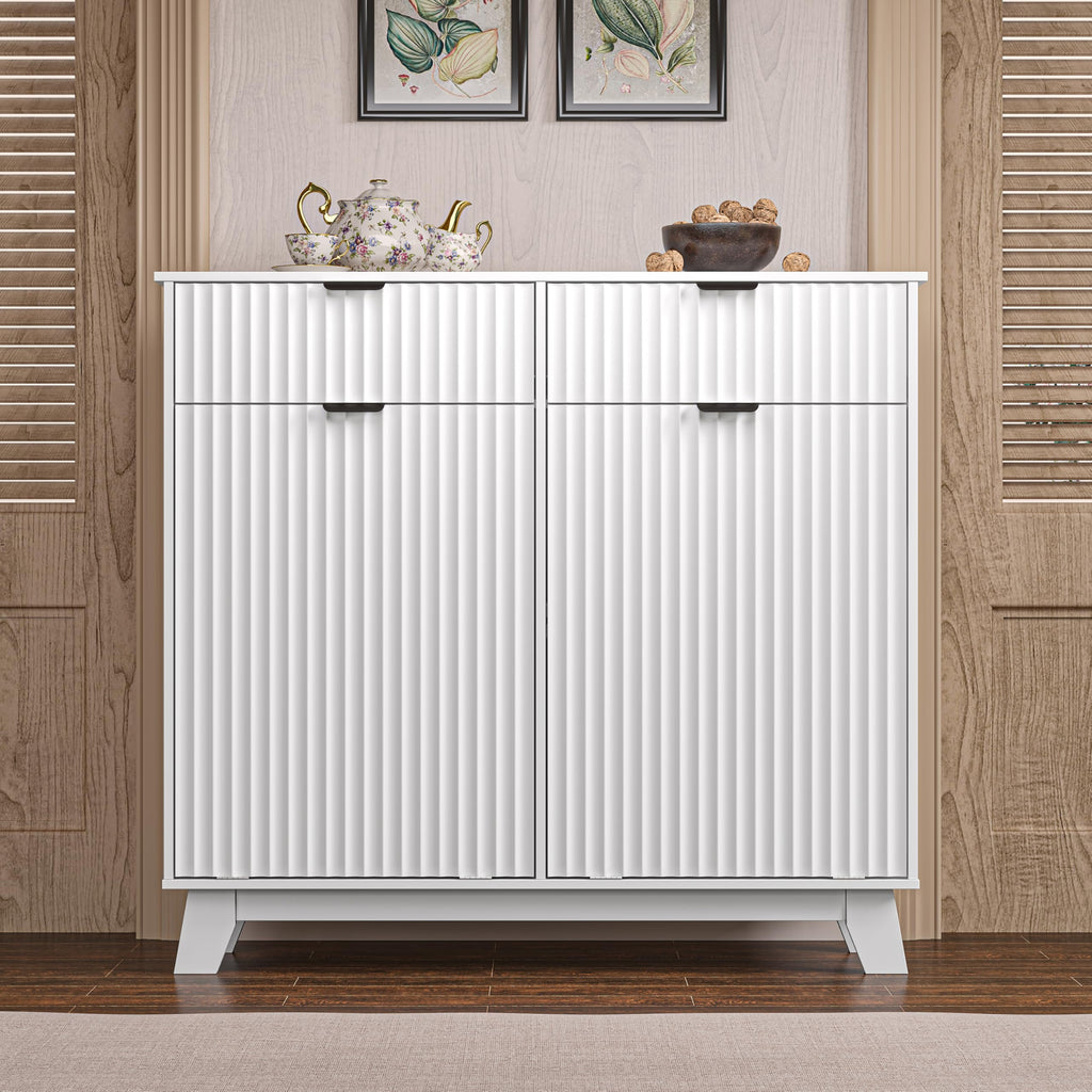 White 20 Gallon Double Tilt Out Laundry Hamper Cabinet with 2 Drawers T92510