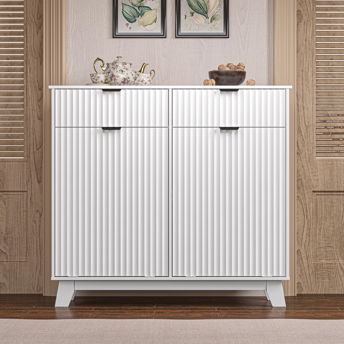 White 20 Gallon Double Tilt Out Laundry Hamper Cabinet with 2 Drawers T92510